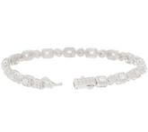 Diamonique Baguette and Round Sterling Silver Halo Tennis Bracelet, 8"